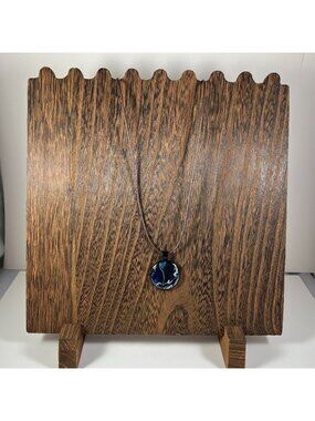 Acrylic Pour Pendant Necklace With Unique Blue & Black Art Design